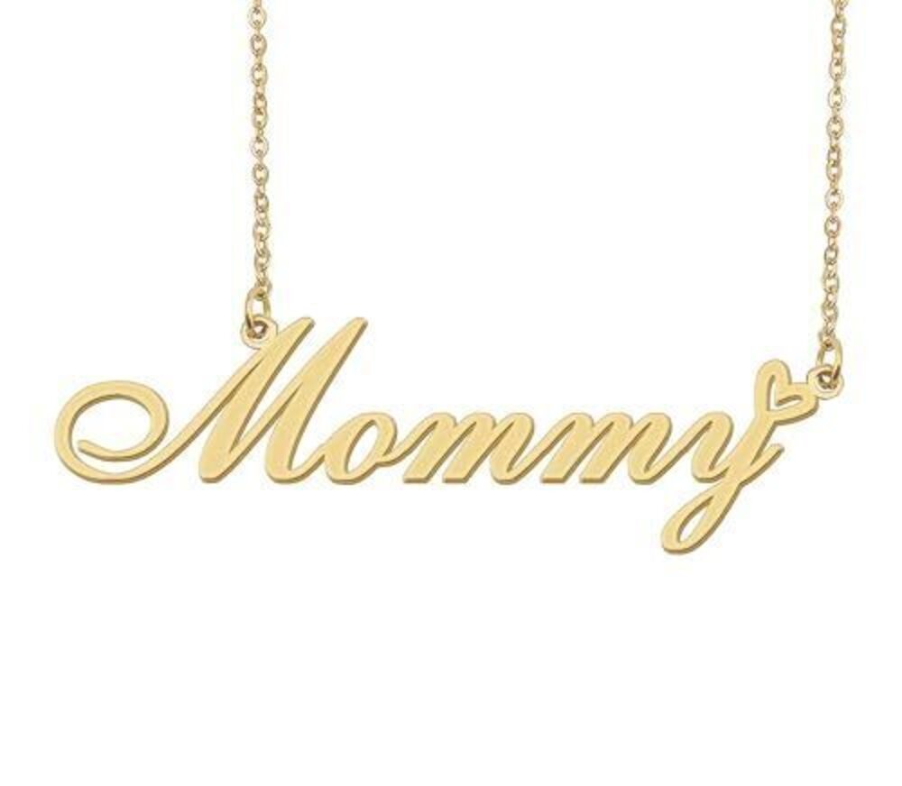 3215 Mommy Name Necklace Heart Charm Pendant 18k Gold Plated Stainless